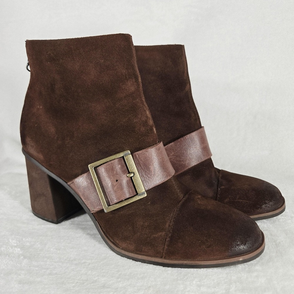 Korks Denon Boot Womens 8.5 Brown Suede Buckle Block Heel Ankle Booties Back Zip